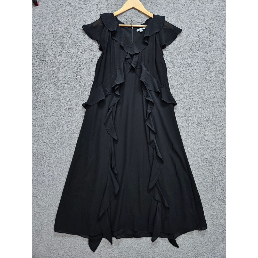 Chico's Midi Dress 12 Black Ruffle Flutter Sleeve Elegant LBD Formal Chic